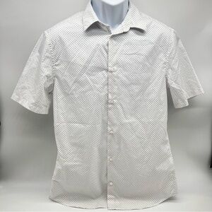 H&M White w/Black Polka Dot Pattern Casual Button Down Short Sleeve Shirt-Size M